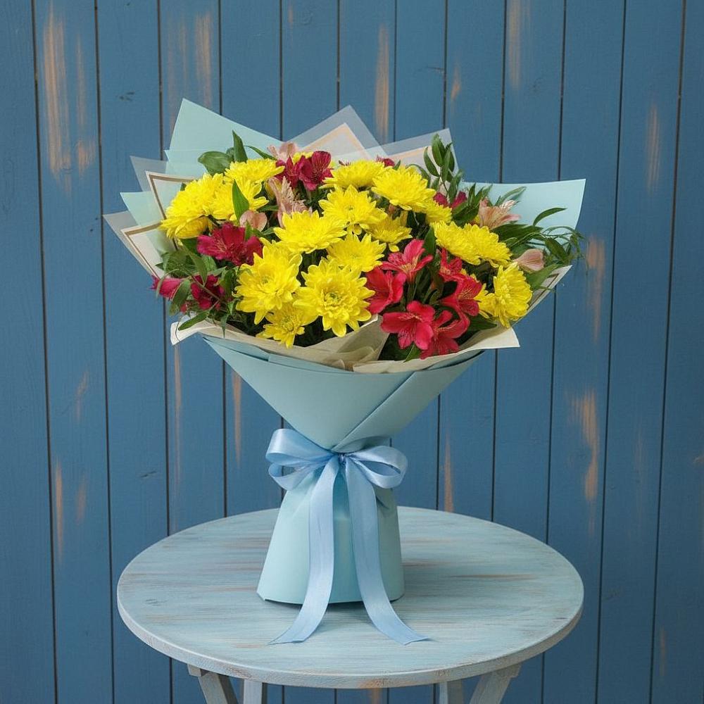 Букет цветов из: Альстромерии и Хризантемы в Русаново