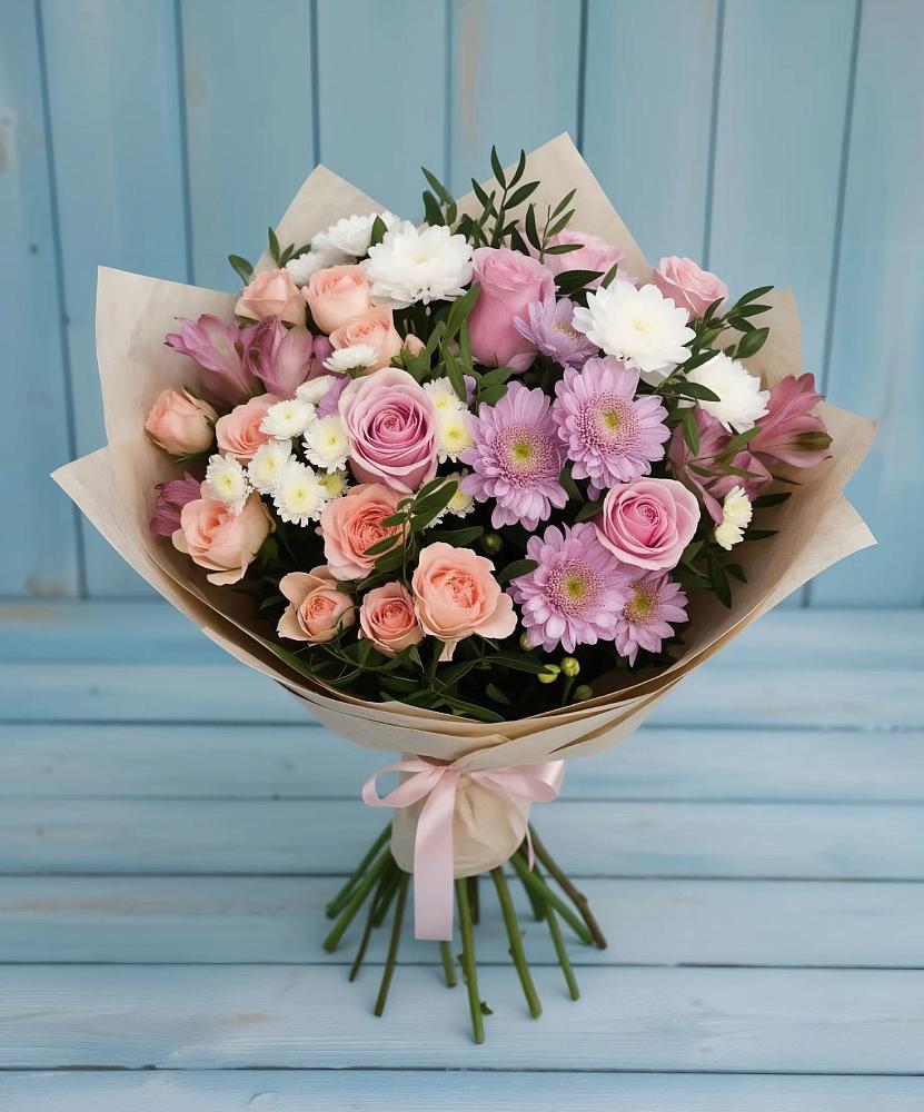 Букет цветов из: Хризантемы, Розы и Альстромерии в Русаново