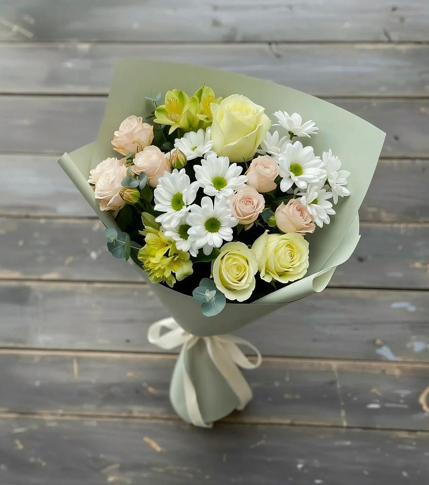 Букет цветов из: Альстромерии, Розы и Хризантемы в Русаново