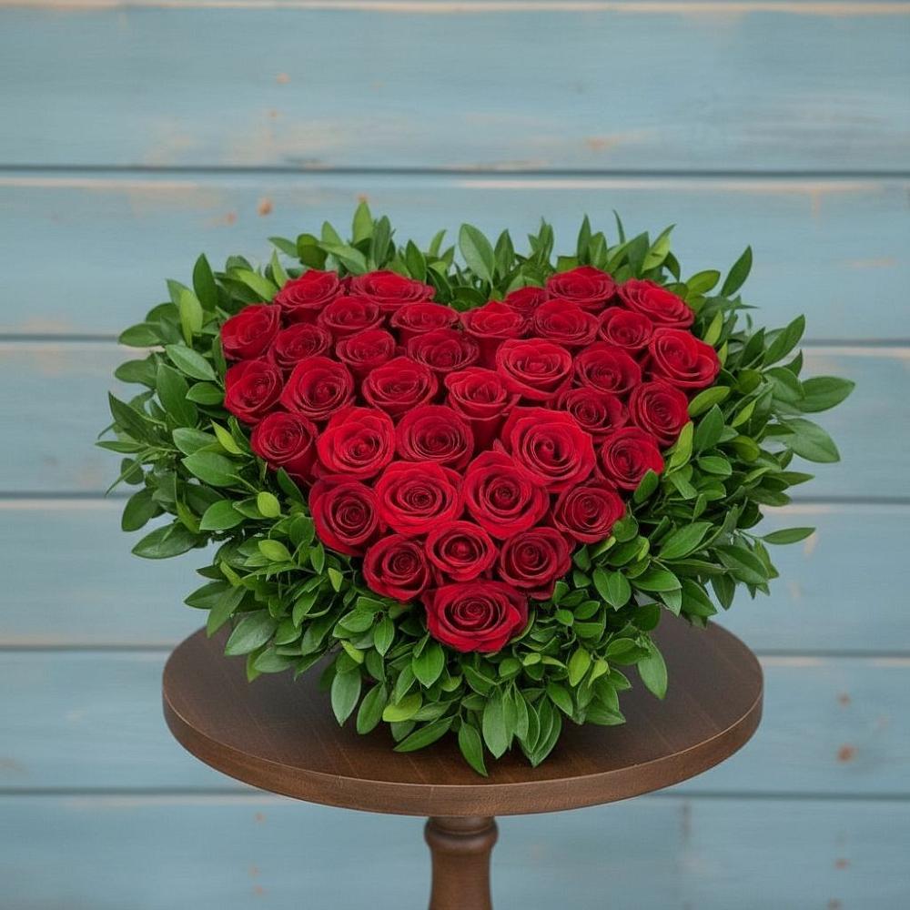 Цветочная композиция из Розы в виде сердца в Русаново