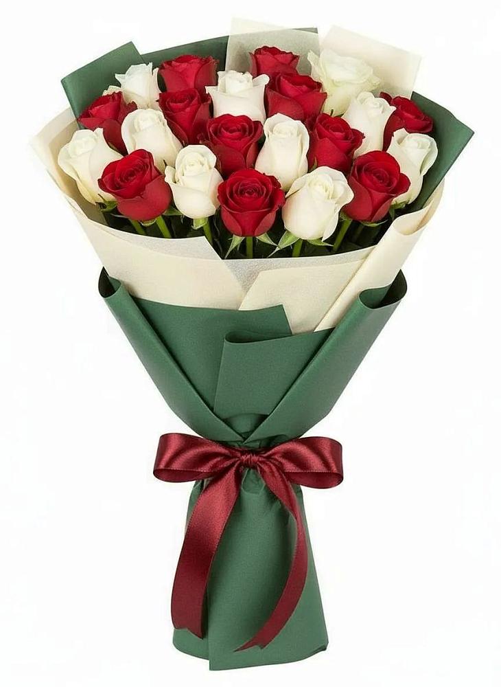 Букет Микс из красных и белых роз в Русаново