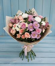 Букет цветов из:  Хризантемы, Розы и Альстромерии #REPLACE_PRED# Русаново