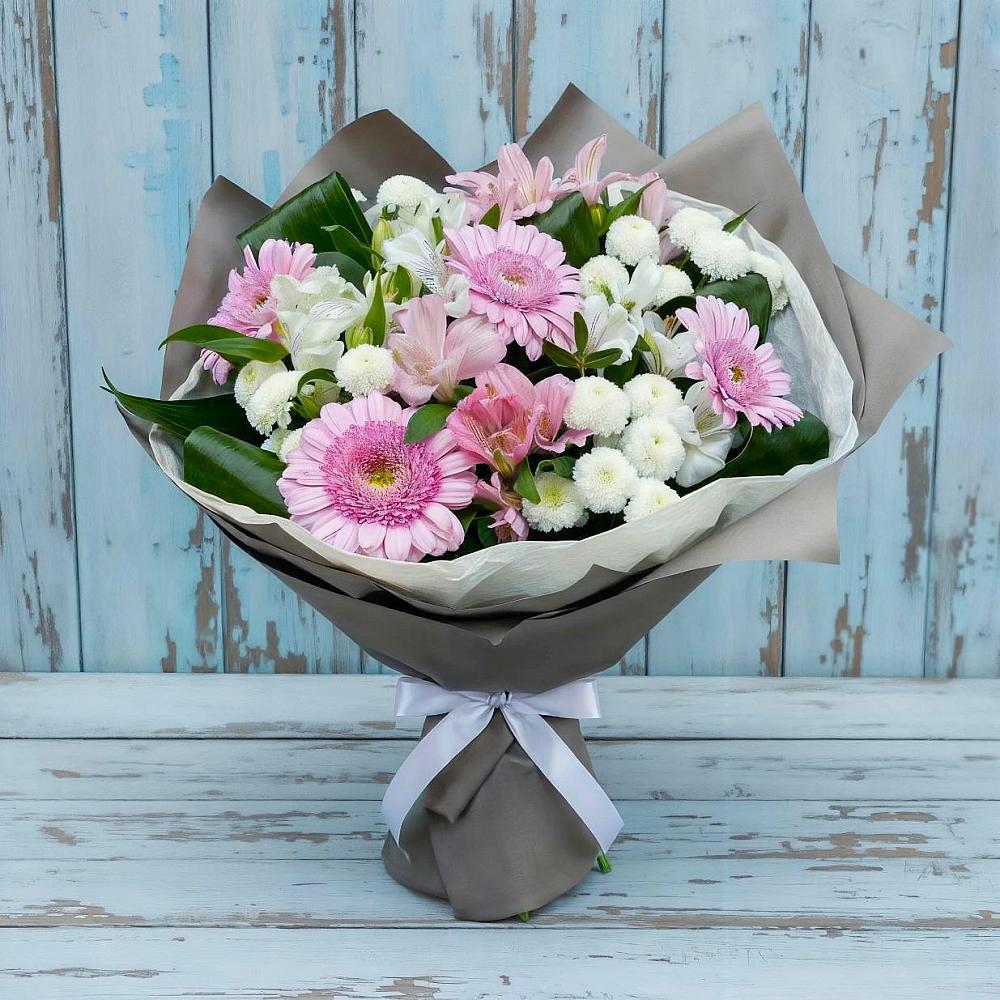 Букет цветов из: Герберы, Альстромерии и Хризантемы в Русаново